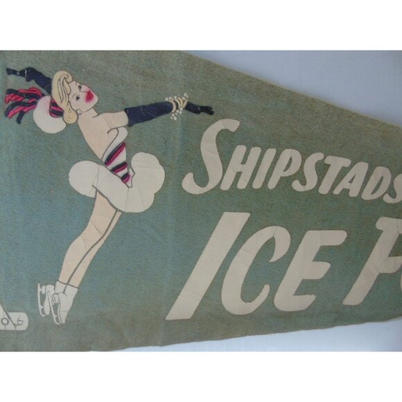 Vintage 1963 Shipstads & Johnson Ice Follies Pennant Green Felt Wall Decor - Picture 4 of 10